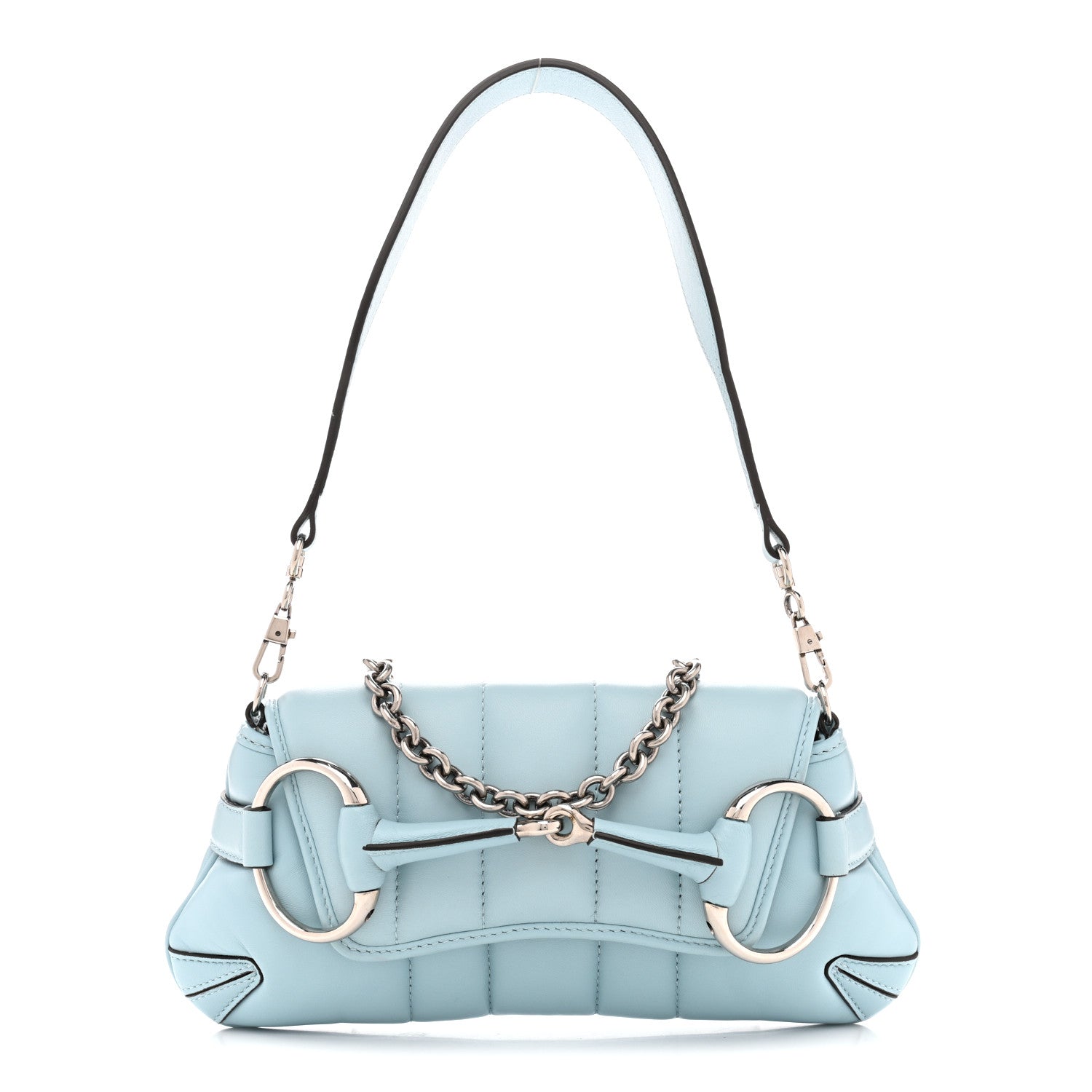 Nappa Vertical Matelasse Small Maxi Horsebit Chain Shoulder Bag Crystal Snow