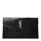 Calfskin Crocodile Embossed Uptown Monogram Pouch Black