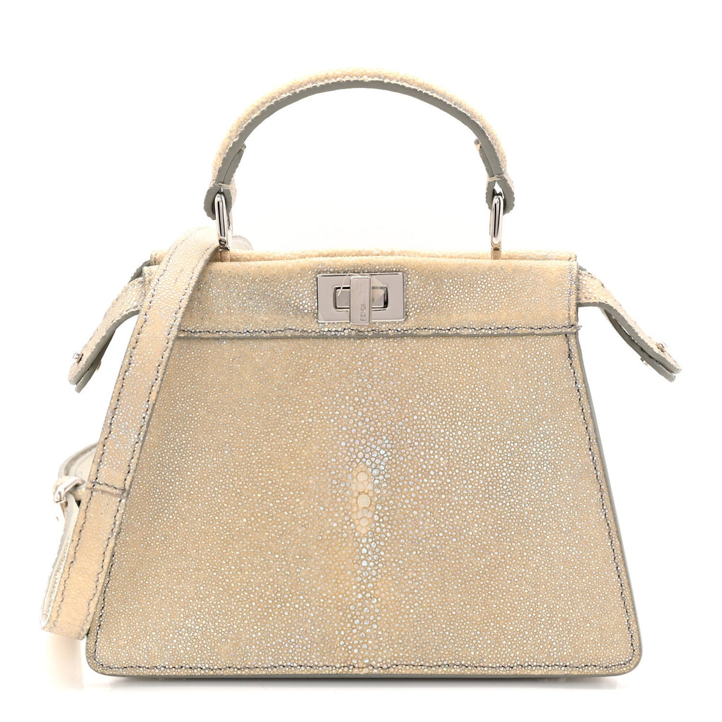 Stingray Shiny Nappa Petite Peekaboo I SEE U Satchel Beige
