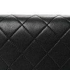 Grained Calfskin Quilted Large Label Click Flap Bag Black