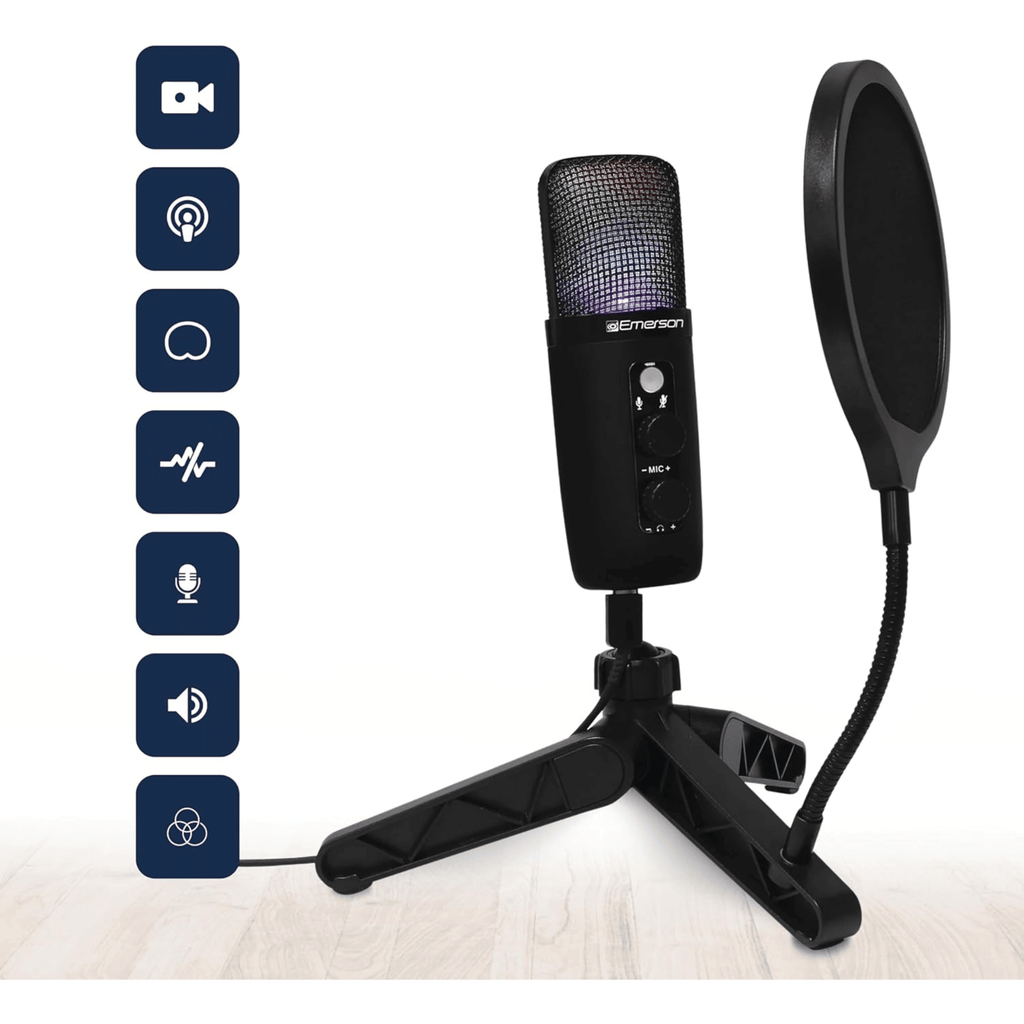 USB Gaming and Streaming Condenser Microphone with LED Lighting