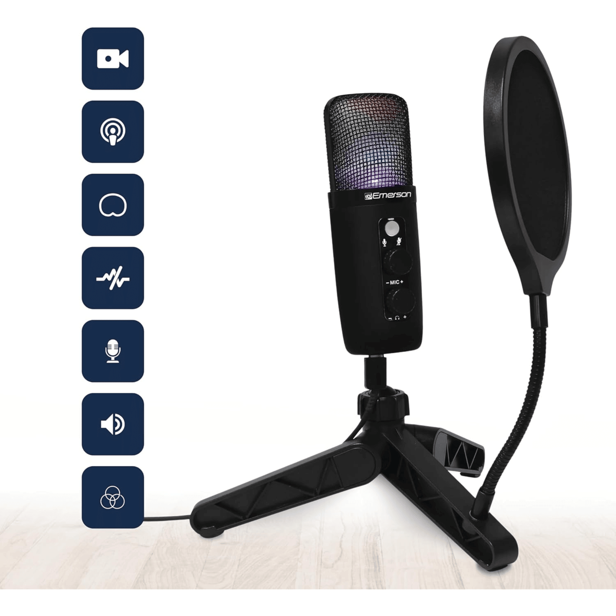USB Gaming and Streaming Condenser Microphone with LED Lighting