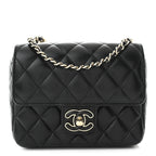 Lambskin Resin Quilted Mini Heart Square Flap Black