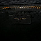 Embroidered Cotton Linen Rive Gauche Noe Tote Black Beige