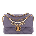 Shiny Lambskin Quilted Mini Pearl Logo Flap Light Purple