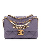 Shiny Lambskin Quilted Mini Pearl Logo Flap Light Purple