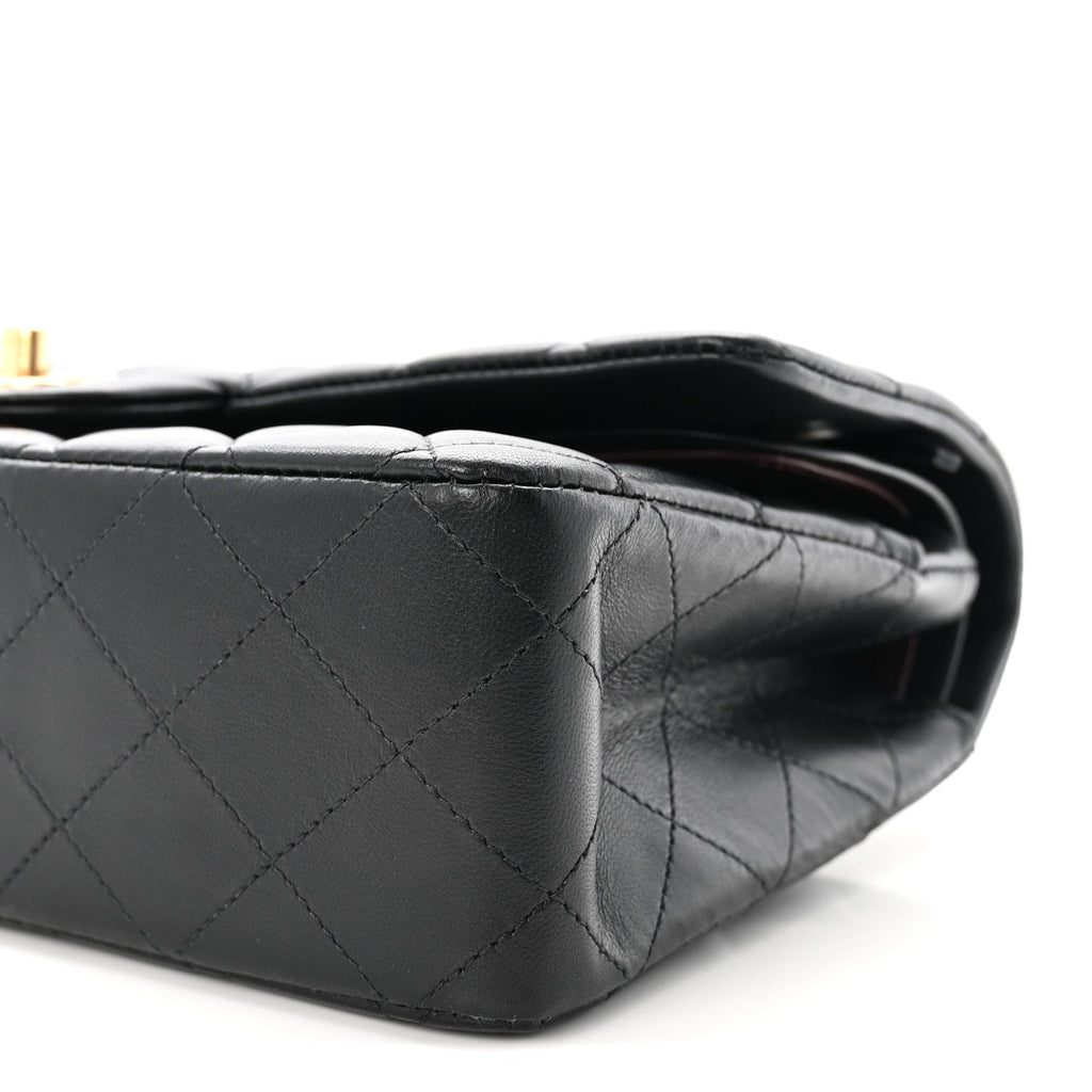 Lambskin Quilted Medium Double Flap Black