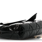 Patent Crumpled Lambskin Quilted Maxi Bow Clutch With Chain Black