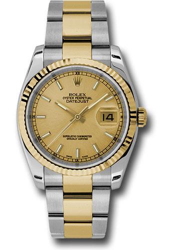 Rolex Steel and Yellow Gold Rolesor Datejust 36  - Champagne Index Dial - Oyster Bracelet - 116233 chso