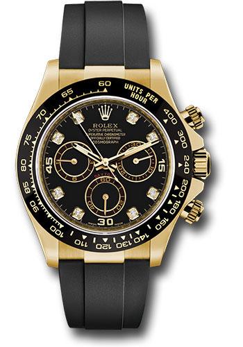 Rolex Yellow Gold  Daytona 40  - Black Diamond Dial - Black Oysterflex Strap - 116518LN bkdof