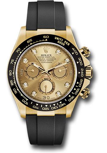 Rolex Yellow Gold  Daytona 40  - Champagne Diamond Dial - Black Oysterflex Strap - 116518LN chdof