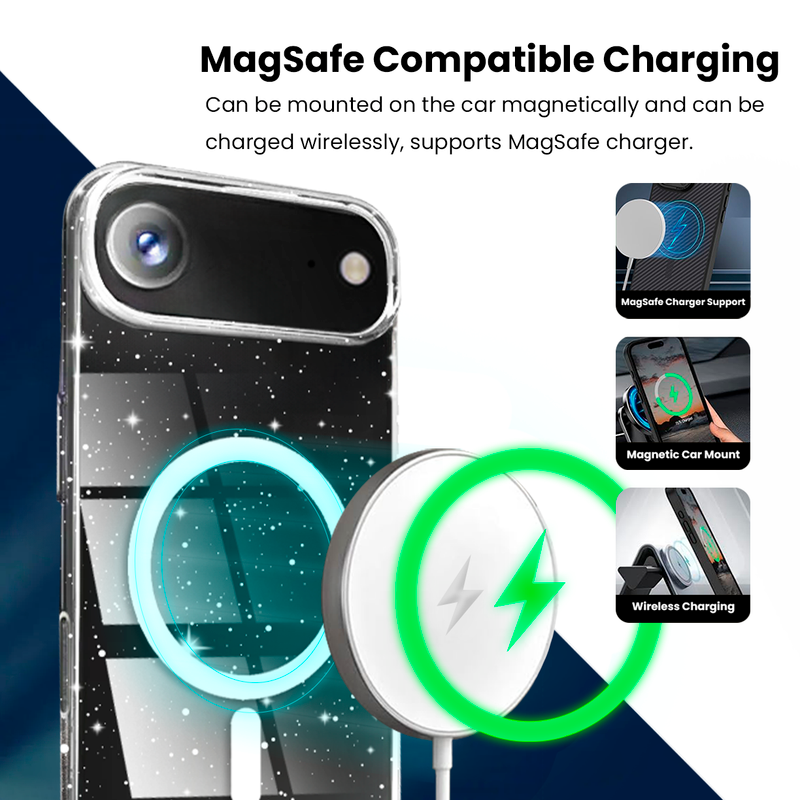 Entronix Bundle Compatible with iPhone 17 Air - [Magnetic] Glitter Clear Case & 2 Clear Screen Protectors