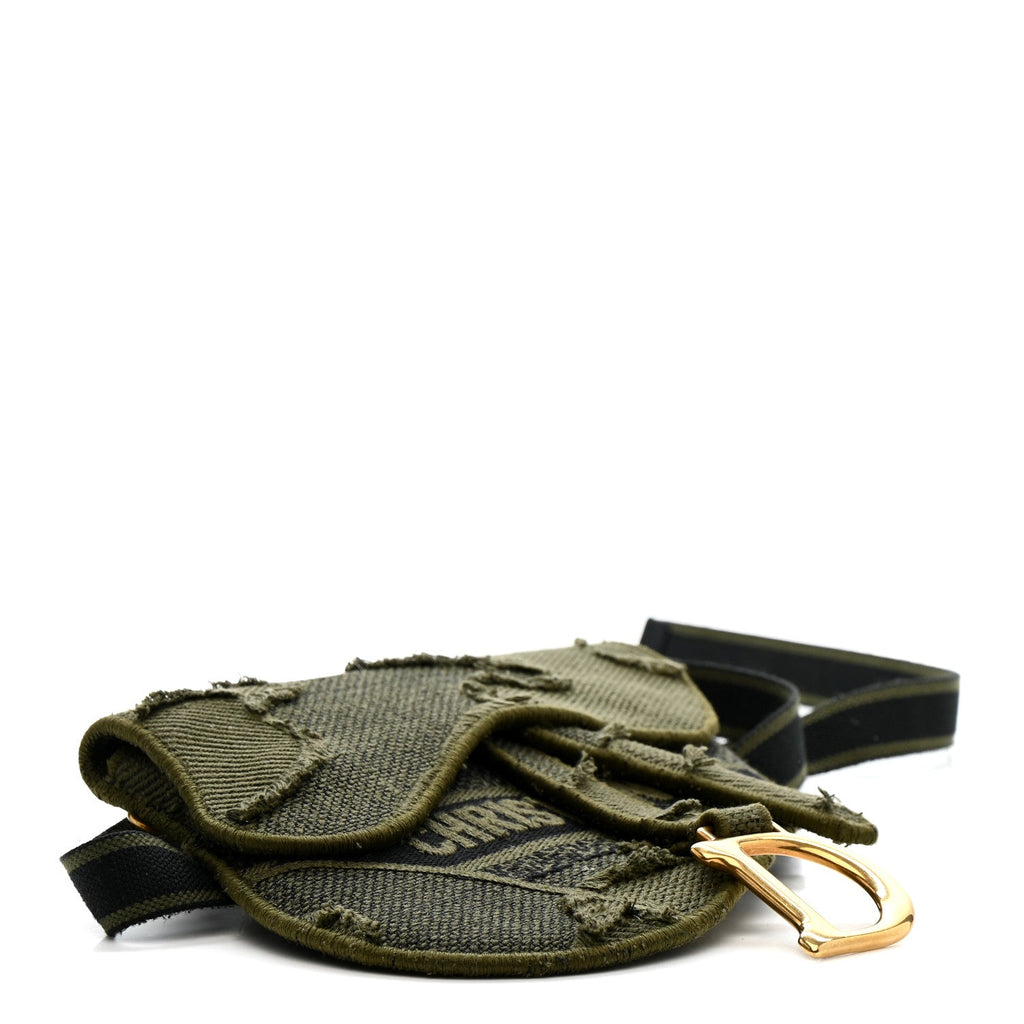 Canvas Embroidered Camouflage Saddle Belt Bag Green