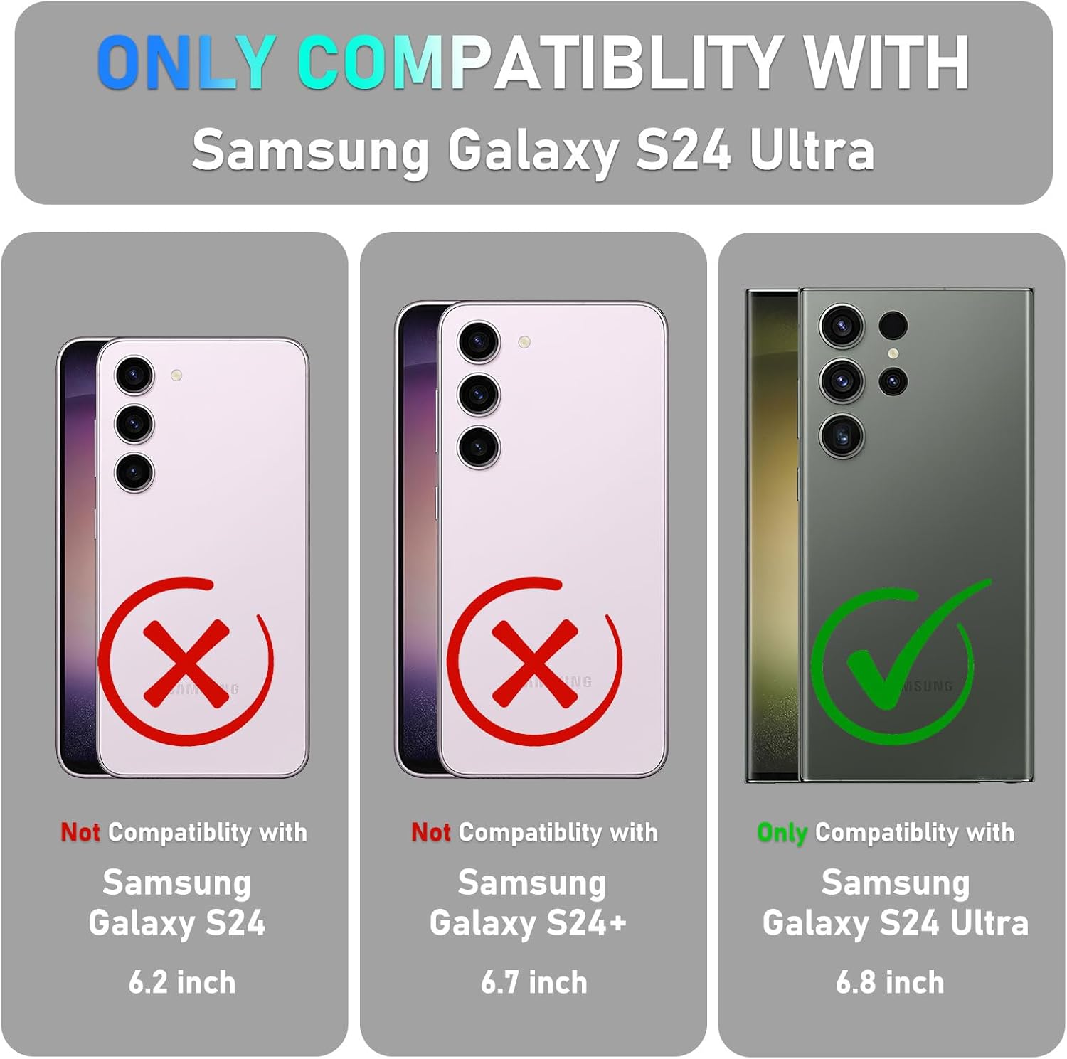 Entronix Bundle Compatible with Galaxy S24 Ultra - Heavy Duty Case & 2 Clear Screen Protectors