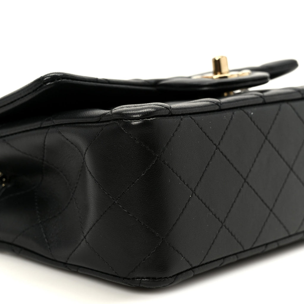 Lambskin Quilted Mini Rectangular Flap Black