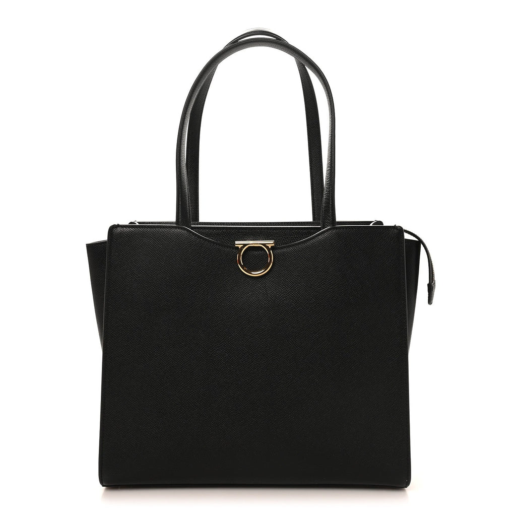 Grainy Calfskin Gemini Tote Black