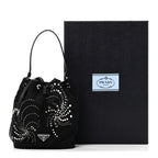Tessuto Saffiano Ricamo Sequin Crystal Embellished Mini Re-Edition 1978 Bucket Bag Black