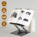 1Pc Book Stand for Reading Foldable Wood Book Holder Reading Rack Paper Stand with Adjustable Height 360° Rotatable Base Dual Paper Clips for Book Sheet Music Laptop Drawing Tablet