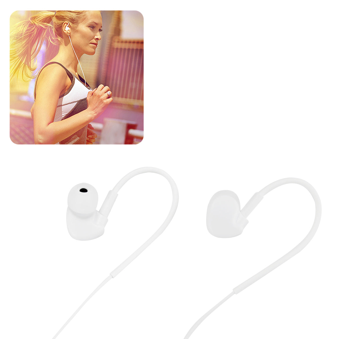 Universal Sport Stereo Earphones W. Tangle Free Noodle Cable And Mic In White