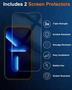 Entronix Bundle Compatible with iPhone 13 Pro Max - Heavy Duty Case & 2 Clear Screen Protectors
