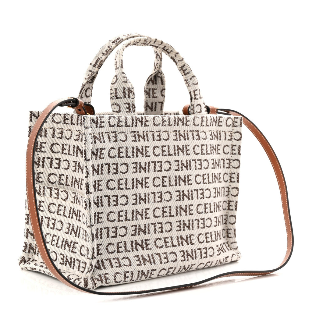 Canvas Calfskin All Over Print Small Cabas Thais White Tan