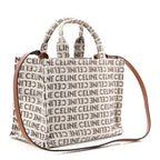Canvas Calfskin All Over Print Small Cabas Thais White Tan