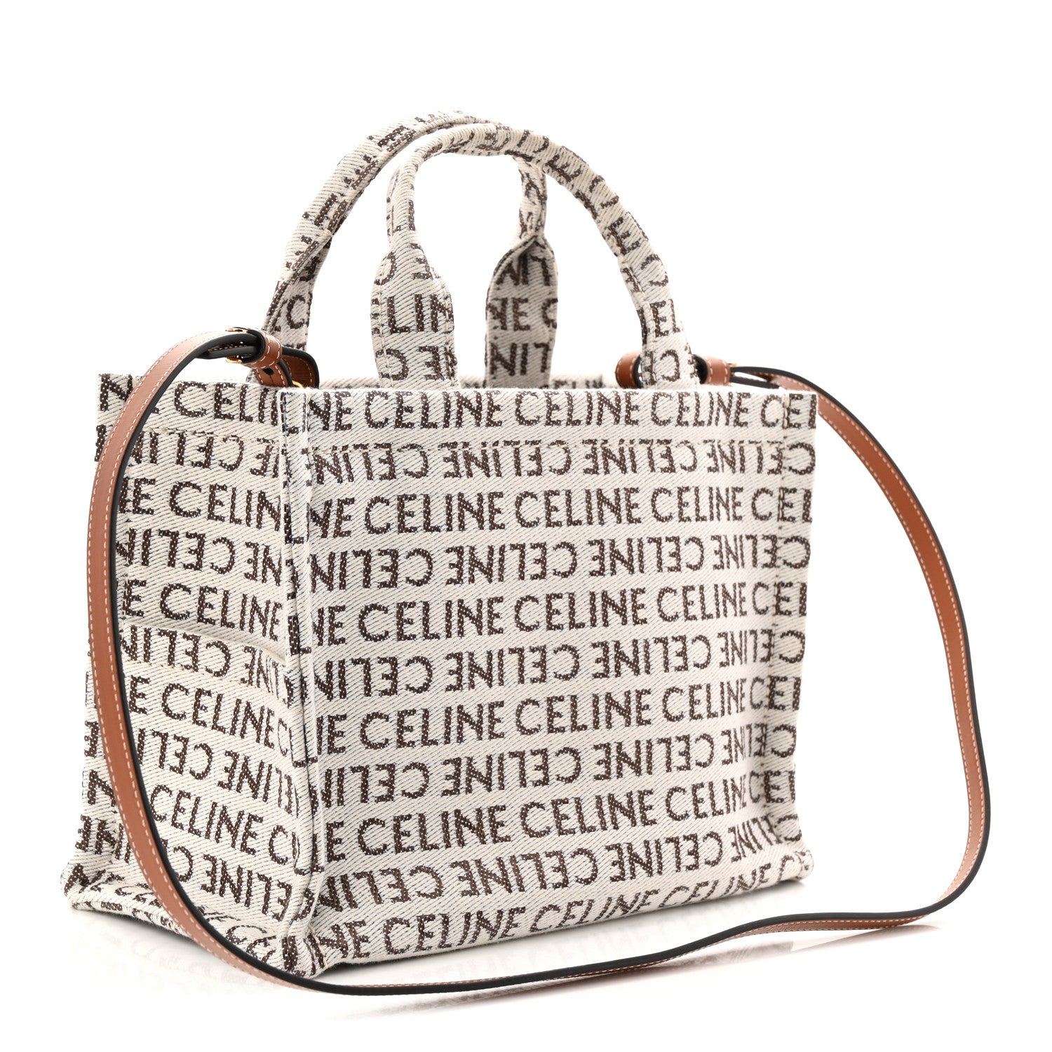 Canvas Calfskin All Over Print Small Cabas Thais White Tan