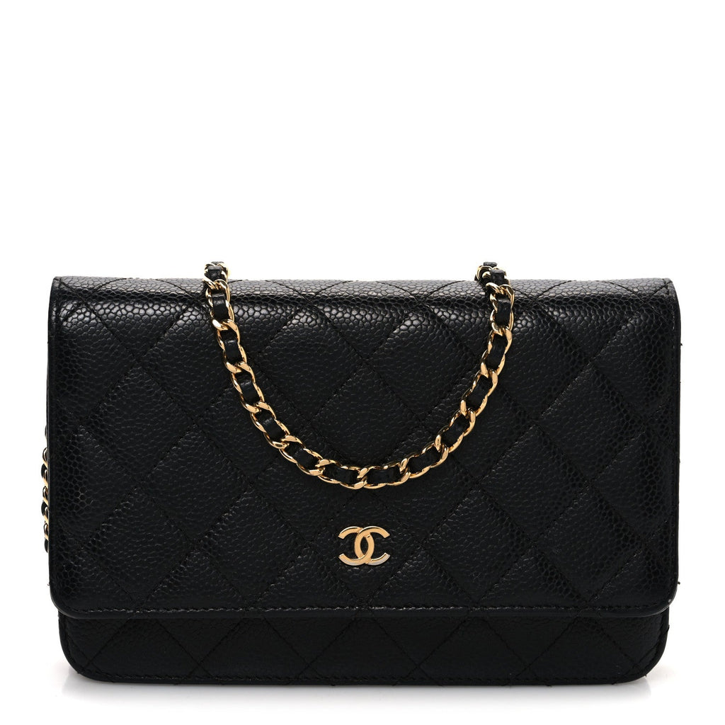 Caviar Quilted Wallet on Chain WOC Black