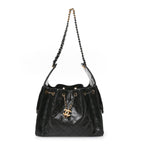 Shiny Crumpled Calfskin Quilted Small Chanel 25 Handbag Black