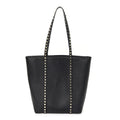 Grained Calfskin North South Rockstud Tote Black