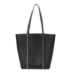 Grained Calfskin North South Rockstud Tote Black