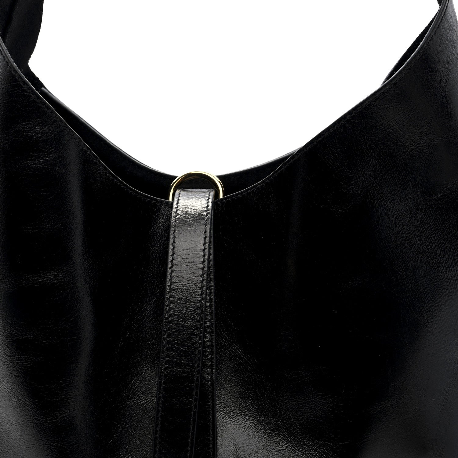 Shiny Calfskin Small Marcie Hobo Bag Black