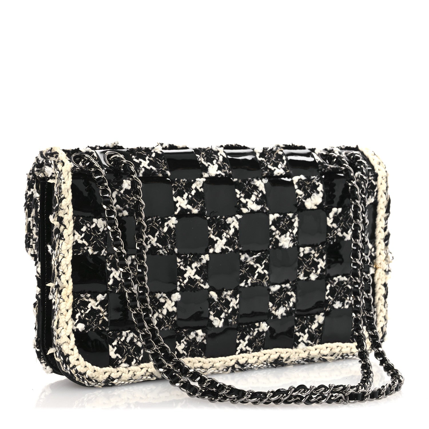 Tweed Patent Quilted Rectangular Flap Black White