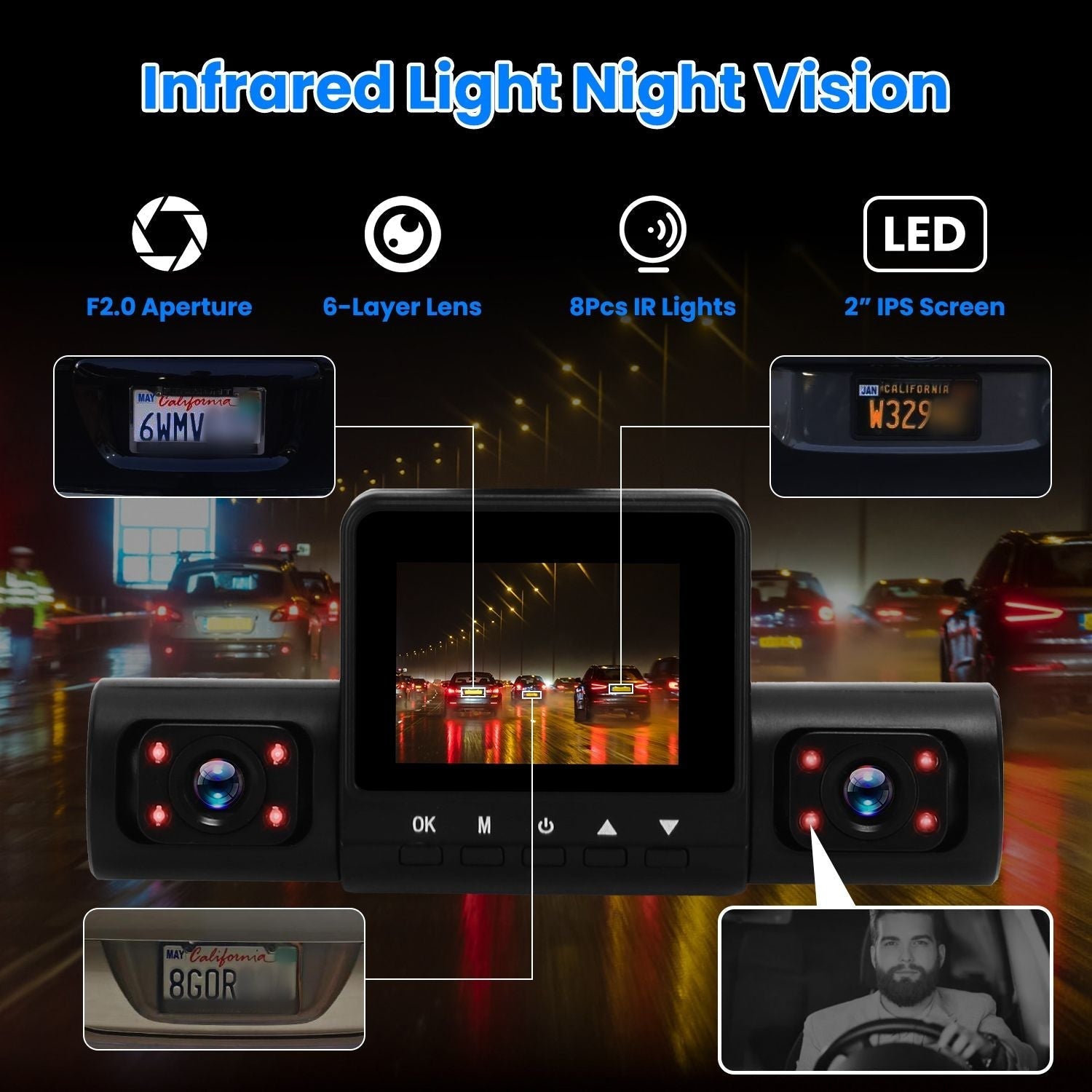 360° View FHD 4 Channel Dash Cam 1080P Front 480P Rear Left Right Inside Dash Camera With IR Night Vision Loop Recording Motion Detection Free 32GB MMC Card