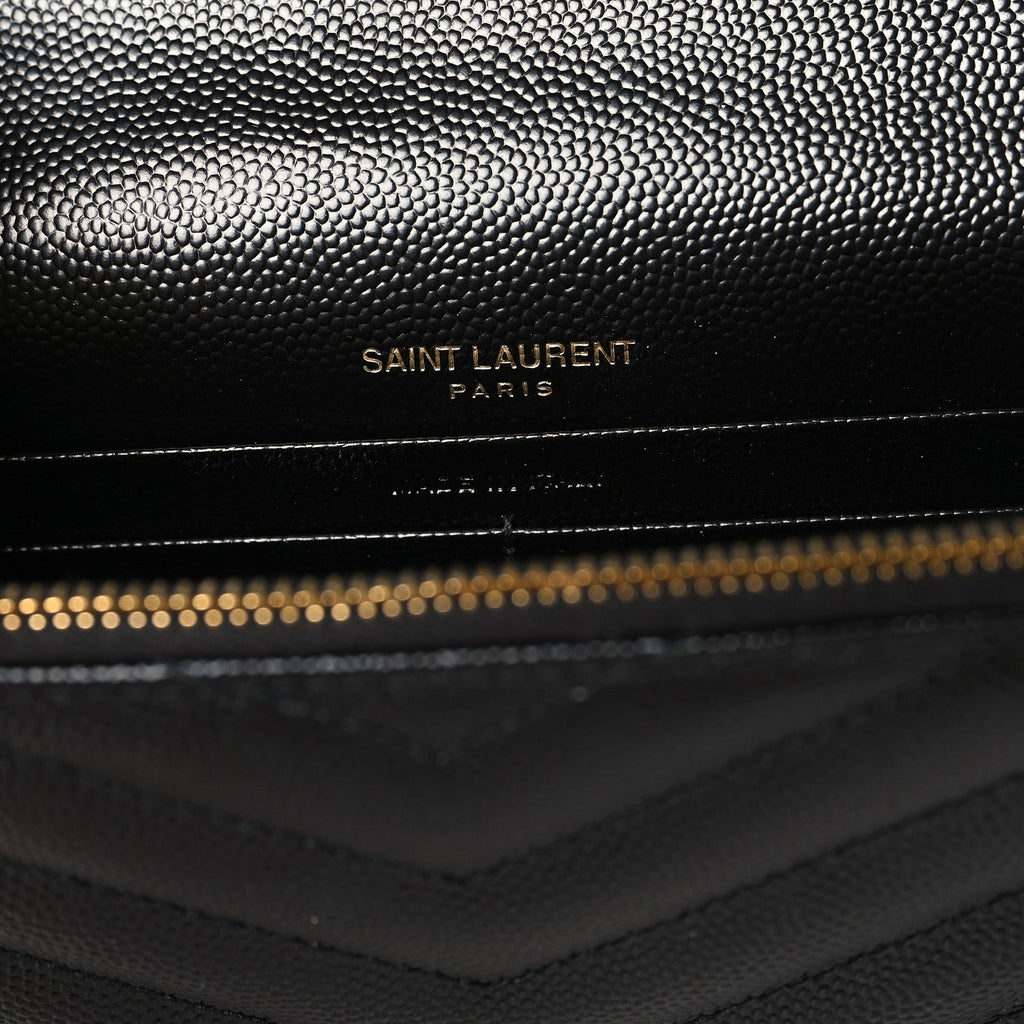 Grain De Poudre Matelasse Chevron Monogram Envelope Chain Wallet Black