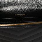 Grain De Poudre Matelasse Chevron Monogram Envelope Chain Wallet Black