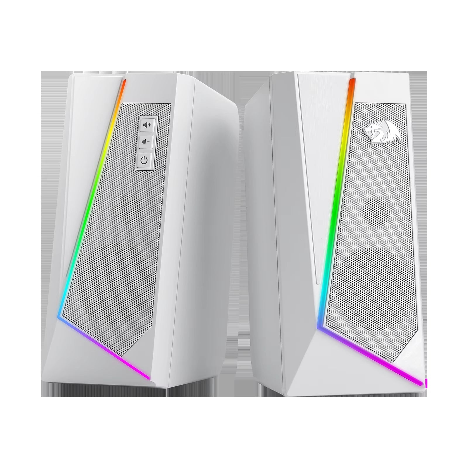 RGB Desktop Speakers - 2.0 Channel PC Stereo System with 6 LED Color Modes and Enhanced Sound, White/Pink