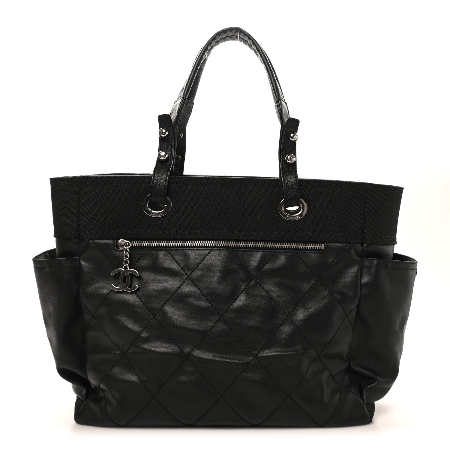 Coated Canvas Quilted Large Paris Biarritz Tote Black