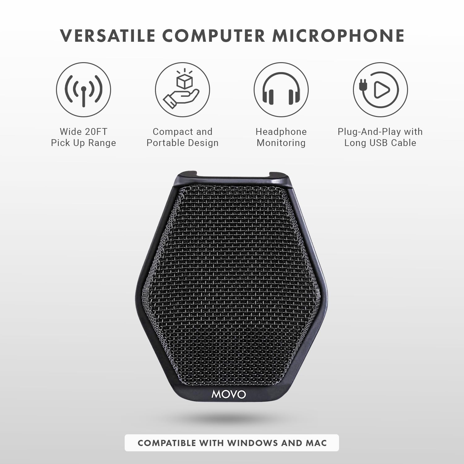 Movo MC1000 Conference USB Microphone - Long Range Desktop Mic