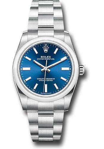 Rolex Oyster Perpetual 34 Watch - Domed Bezel - Blue Index Dial