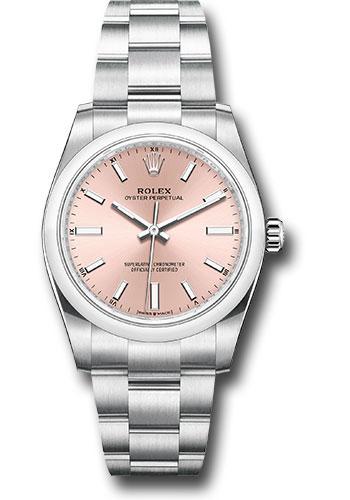 Rolex Oyster Perpetual 34 Watch - Domed Bezel - Pink Index Dial