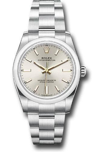 Rolex Oyster Perpetual 34 Watch - Domed Bezel - Silver Index Dial
