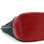 Suede Calfskin Web Medium Rajah Bucket Bag New Blue Romantic Cherry