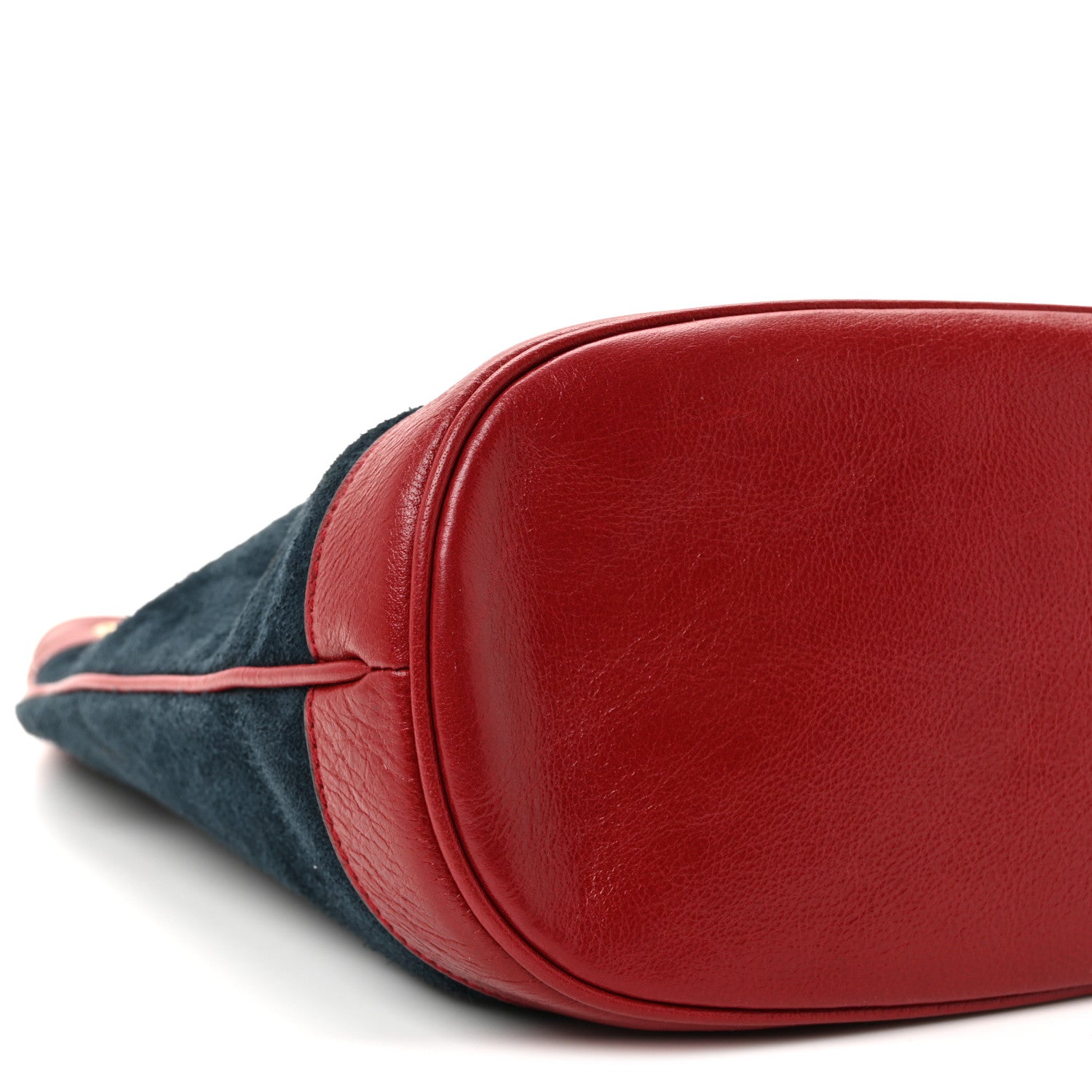 Suede Calfskin Web Medium Rajah Bucket Bag New Blue Romantic Cherry