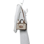 GG Supreme Monogram Azalea Calfskin Mini Horsebit 1955 Foldover Top Handle Bag Beige Ebony Brown Sugar