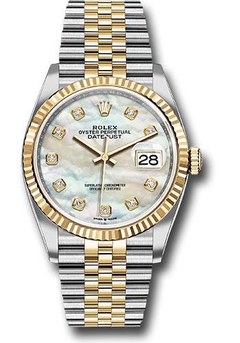 Rolex Steel and Yellow Gold Rolesor Datejust 36  - White Mother-Of-Pearl Diamond Dial - Jubilee Bracelet - 126233 mdj