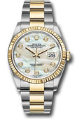 Rolex Steel and Yellow Gold Rolesor Datejust 36  - White Mother-Of-Pearl Diamond Dial - Oyster Bracelet - 126233 mdo