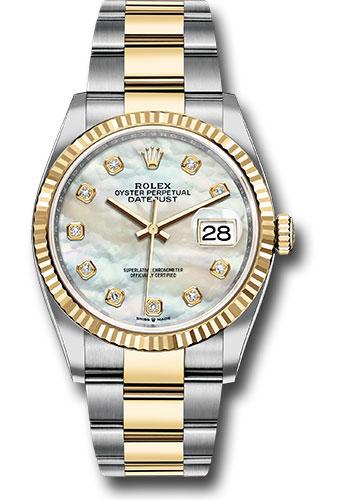 Rolex Steel and Yellow Gold Rolesor Datejust 36  - White Mother-Of-Pearl Diamond Dial - Oyster Bracelet - 126233 mdo