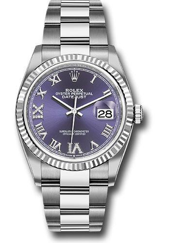 Rolex Steel Datejust 36  - Aubergine Purple Diamond Roman VI and IX Dial - Oyster Bracelet - 126234 audr69o