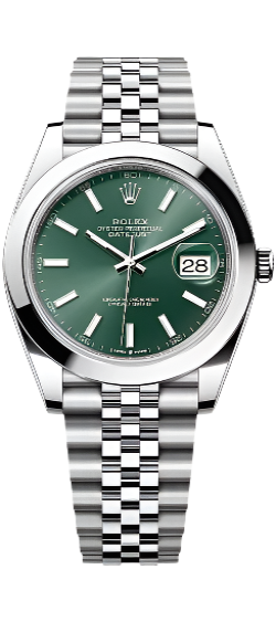 Rolex Steel Datejust 41  - Smooth Bezel - Mint Green Index Dial - Jubilee Bracelet - 126300 mgj